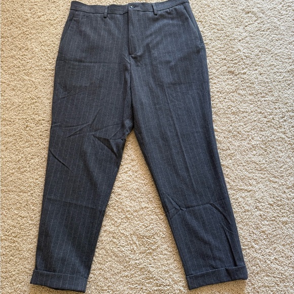 Zara Men's Charcoal Wool Pinstripe Trousers - Picture 1 of 3